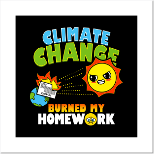 Funny Kawaii Climate Change Student Homework Excuse Joke Cartoon Posters and Art